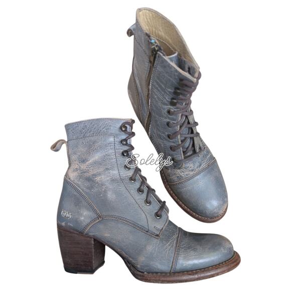 Bed Stu Judgement Distressed Leather Ankle 2" Lace Up Heeled Bootie Womens 8.5 - Picture 1 of 11